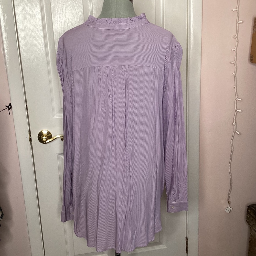 Loft Purple Striped Button Down Blouse - image 2